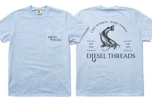 Catfish Classic Pocket Tee by Diesel Threads Hat Co., front pocket logo with catfish back graphic